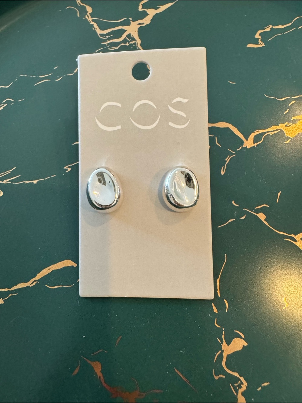 COS Polished Silver Pebble Stud Earrings